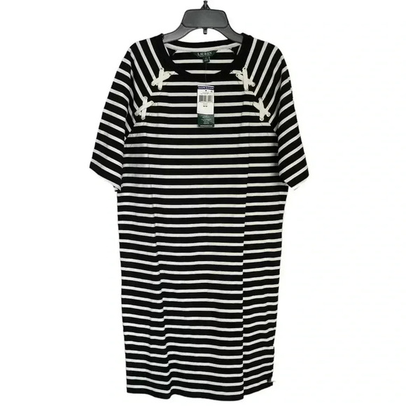 Lauren by Ralph Lauren black and white T-shirt dress sz  M - Picture 1 of 5